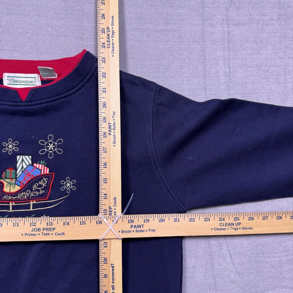 Shenanigans Womens Size S Navy‎ Blue Sleigh Bells Ring Christmas Sweatshirt - Picture 3 of 6